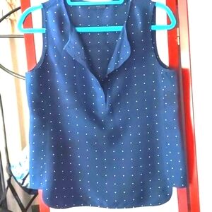 J. Crew Silk Polka Dot Blue Sleeveless Blouse Button Down Size 8